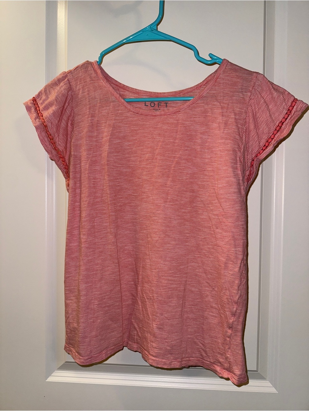 LOFT Coral Pink Striped Short Sleeve Tee